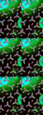 Siyah, yeşil ve gri renkli kristal kar taneleri. Raster illüstrasyonu.