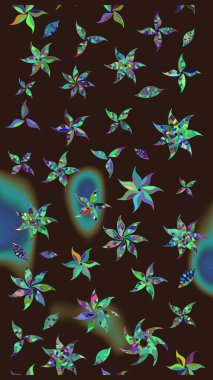 Raster illüstrasyonu. Suluboya çiçekli çiçek deseni. Kahverengi renkli Asyalı tekstil.