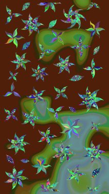 Küçük çiçekteki sevimli çiçek deseni. Varicolobrown Raster çizimi. Birçok kahverengi ve soyut çiçekli tropikal çizim deseni.