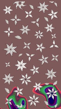 Çiçek desenli eskiz, yaz çiçekleri. Kahverengi renkli çiçekler. Renkli Bahar Teması eskiz kalıbı. Düz Çiçek Elementleri Tasarımı.