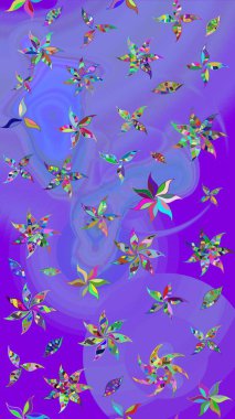 Çiçek deseni. Mor renkli çiçek çizimi. Şatafatlı bahar bahçesi dokusu. Raster illüstrasyonu. Mor renkte çiçekler.