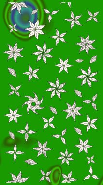 Raster illüstrasyonundaki çiçek desenli çizim. Yeşil renkli çiçekler. Renkli Bahar Teması eskiz kalıbı. Düz Çiçek Elementleri Tasarımı.