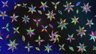 Renkli Bahar Teması eskiz kalıbı. Düz Çiçek Elementleri Tasarımı. Raster..