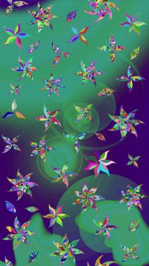 Hediye ambalaj kağıdı, tebrik kartları, posterler ve pankart tasarımı. Raster düz çiçek çizim deseni. Mavi renkte çiçekler.