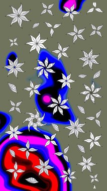 Raster illüstrasyonu. Yumuşak, yeşil renkli bahar çiçekleri. Raster çiçek desenli ve çiçekli..