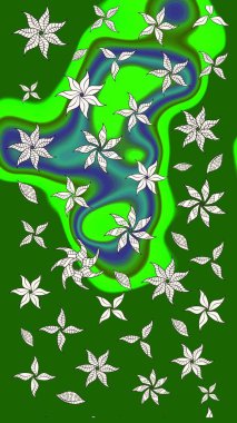 Çiçekli karalama şeklinde Raster çiçek deseni. Yeşil renkli çiçekler. Yumuşak, bahar çiçekli arka plan.