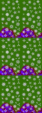 Raster illüstrasyonundaki çiçek desenli çizim. Yeşil renkli çiçekler. Renkli Bahar Teması eskiz kalıbı. Düz Çiçek Elementleri Tasarımı.