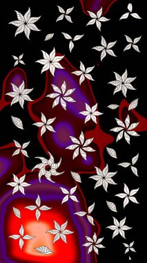 Vadinin çiçekleri siyah renklerde. Çiçeksel çizim kalıbının çizimi.