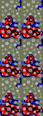 Halk tarzı. Modern çiçek arkaplanı. Parlak renkli çiçekli ve yeşil yapraklı harika bir çiçek deseni. Moda baskıları için zarif bir şablon.