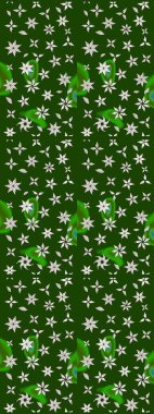 Raster illüstrasyonu. Renkli desenli eskiz deseni, yeşil çiçekler ve dekoratif elementlerle. Eski usul. Kumaş, tekstil, duvar kağıdı baskısı için. Taslak arkaplan.