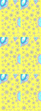 Raster illüstrasyonu. Çizim çiçek deseni duvar kâğıdı olarak kullanılabilir. Sarı renkte çiçekler.