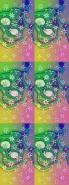 Suluboya çizimi. El çizimi. Yeşil renkli çiçekler. Çiçekli çizim deseni.