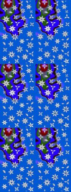 Hediye ambalaj kağıdı, tebrik kartları, posterler ve pankart tasarımı. Mavi renkli çiçekler. Raster düz çiçek çizim deseni.