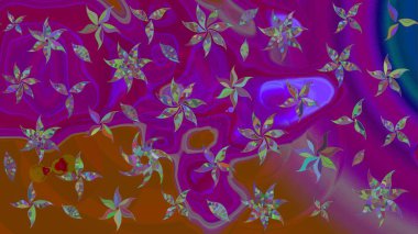 Asya tekstil tarzında. Çiçek desenli çizim. Mor renkli çiçekler. Raster illüstrasyonu. Raster illüstrasyonu.