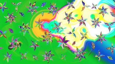 Raster çiçek desenli çiçek deseni, yapraklar, dekoratif elementler, sıçrama, lekeler, el çizimi kontur çizgileri ve Doodle çizim stili, grafik raster çizim çizimi.