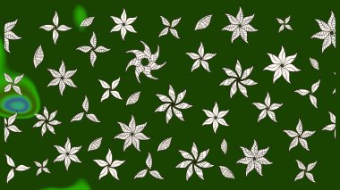 Yeşil renkler üzerine çiçek desenli çizimler, el yapımı papatyalar, papatyalar. Tekrarlayan çiçek arkaplanı, zarif yeşil çiçek duvar kağıdı.