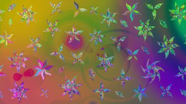 Düz Çiçek Elementleri Tasarımı. Renkli Bahar Teması eskiz kalıbı. Raster..