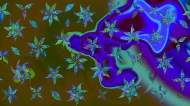 Düz Çiçek Elementleri Tasarımı. Kahverengi renkli çiçekler. Sevimli çiçek raster deseni. Renkli Bahar Teması çizim şablonu.