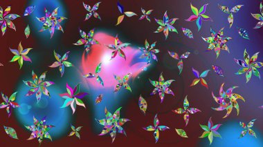 Mavi renkli çiçekler. Raster düz çiçek çizim deseni. Tasarım hediye paketi, tebrik kartları, posterler ve afiş tasarımı.