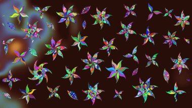 Raster illüstrasyonundaki çiçek desenli çizim. Kahverengi renkte çiçekler.