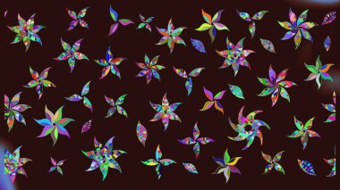 Raster deseni. Raster illüstrasyonu. Patlayan çiçekler soyut olarak yerleştirilmiş. Yumuşak, bahar çiçekleri kahverengi renklerde.