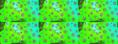 Raster illüstrasyonundaki çiçek desenli çizim. Yeşil renkte çiçekler.