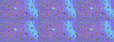 Raster - stok. Eskiz arkaplan modeli. Yapraklı çiçekler ve mor renkli papatya çiçekleri..