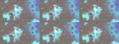 Raster çiçek desenli çiçek deseni, yapraklar, dekoratif elementler, sıçrama, lekeler, el çizimi kontur çizgileri ve Doodle çizim stili, grafik raster çizim çizimi.