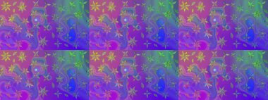 Mor renkli çiçekler. Raster illüstrasyonunda çiçek deseni çizimi.