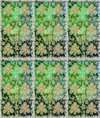 Çiçek deseni. Şık bir grafik desen. Yeşil renkte altın elementler. Duvar kâğıdı barok, İspanyol kumaşı. Çizim raster arkaplanı.