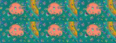 Robot resim. Şirin çiçek elementleri. Mavi renkli çiçekler. Raster illüstrasyonu.