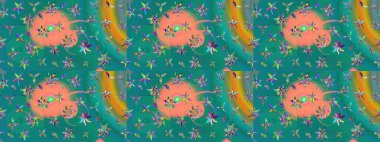 Mavi renklerde. Raster illüstrasyonu. 3D çiçekler, çizim.