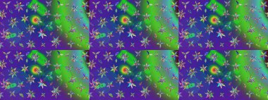 Renkli Bahar Teması eskiz kalıbı. Yeşil renkli çiçekler. Raster illüstrasyonundaki çiçek desenli çizim. Düz Çiçek Elementleri Tasarımı.