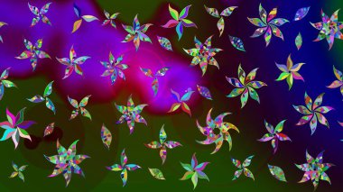 Yeşil renkli çiçekler. Raster illüstrasyonu. El çizimi çiçekli soyut çizim deseni.