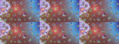 Çocuksu tasarım. Elle çizilmiş çiçek desenli Raster çizimi. Kahverengi arka planda. Tekstil, kumaş, ambalaj, hatıra defteri için güzel çiçek arkaplanı..