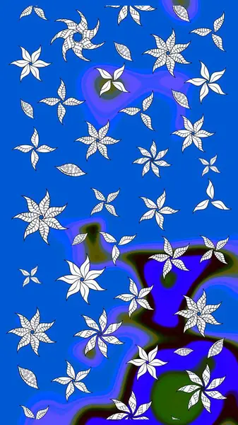 Üzerinde gelincikler ve vadi zambakları olan renkli çiçek desenli nakış deseni. Tekstil tasarımı için mavi renkli geleneksel halk çiçekleri buketi.