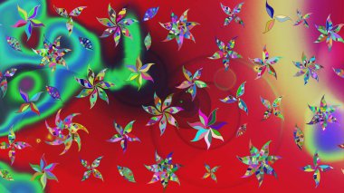 Renkli Bahar Teması eskiz kalıbı. Raster Modaya uygun kumaş deseni. Kırmızı renkli şirin çiçek deseni. Düz Çiçek Elementleri Tasarımı.