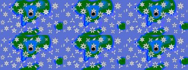 Çizim çiçek deseni duvar kâğıdı olarak kullanılabilir. Mavi renkli çiçekler. Raster illüstrasyonu.