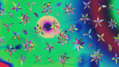 Yeşil renkli çiçekler. Çiçekli karalama şeklinde Raster çiçek deseni. Yumuşak, bahar çiçekli arka plan.