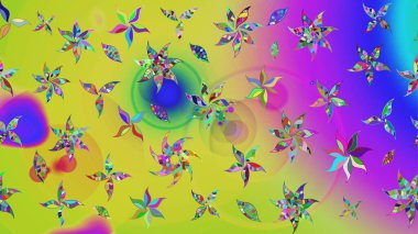 Düz Çiçek Elementleri Tasarım Raster illüstrasyonu. Çiçek desenli eskiz. Renkli Bahar Teması eskiz kalıbı. Sarı renkte çiçekler.