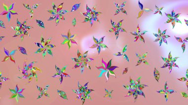 Tarafsız renklerde çiçekler. Raster illüstrasyonu. El çizimi çiçekli soyut çizim deseni.