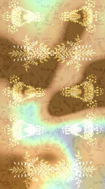 Üzerinde bej, kahverengi ve nötr renkler olan parlak çiçekli halı deseni.