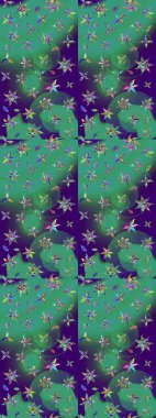 Çiçekli güzel suluboya desen. Raster illüstrasyonu. Mavi renklerde.