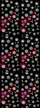 Siyah renkler üzerine çiçek desenli eskiz, el yapımı papatyalar, papatyalar. Tekrarlayan çiçek arkaplanı, zarif siyah çiçekler duvar kağıdı..