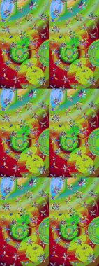 Yapraklı çiçekler ve yeşil renkli papatya çiçekleri. Eskiz arkaplan modeli. Raster - stok.