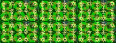 Raster illüstrasyonu. Renkli arka planda izole tatlı kar taneleri. Kar taneleriyle yeşil, sarı ve kahverengi renkler.