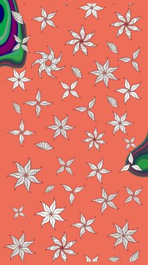 Çiçekleri, deniz kabukları, mandalaları ve suluboya efektleriyle donanma geçmişi. Yatak çarşafları, ceket, paket tasarımı, kumaş ve moda kavramları için tekstil baskısı. Çizim kalıbı etnik tasarım.