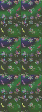 Asya tekstil tarzında. Düz Çiçek Elementleri Tasarımı. Raster illüstrasyonu. Renkli Bahar Temalı Kusursuz Arkaplan. Güzel kumaş deseni. Kusursuz çiçek deseni.