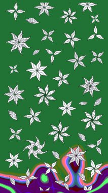 Çiçekli karalama şeklinde Raster çiçek deseni. Yumuşak, yeşil renkli bahar çiçekleri. Raster illüstrasyonu.