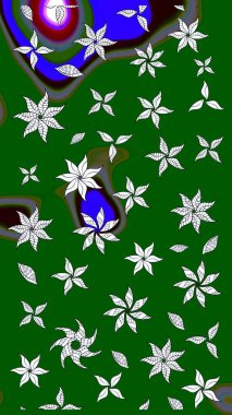 Raster illüstrasyonundaki çiçek desenli çizim. Suluboya tarzında yeşil renkte çiçekler.